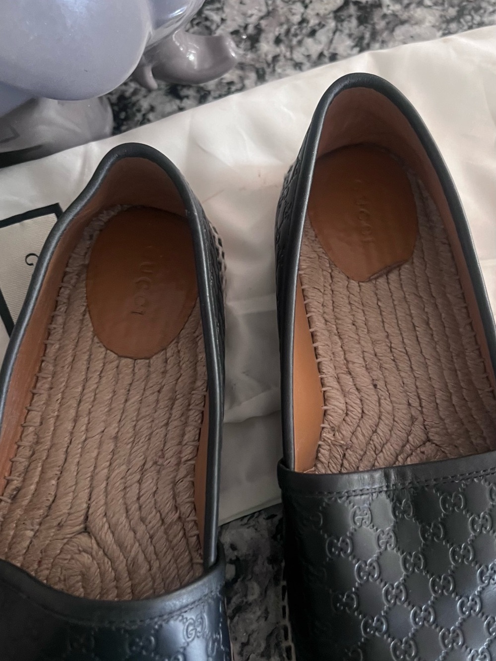 Gucci Black Leather Espadrille Slip-Ons with Braided Trim - Picture 5 of 9
